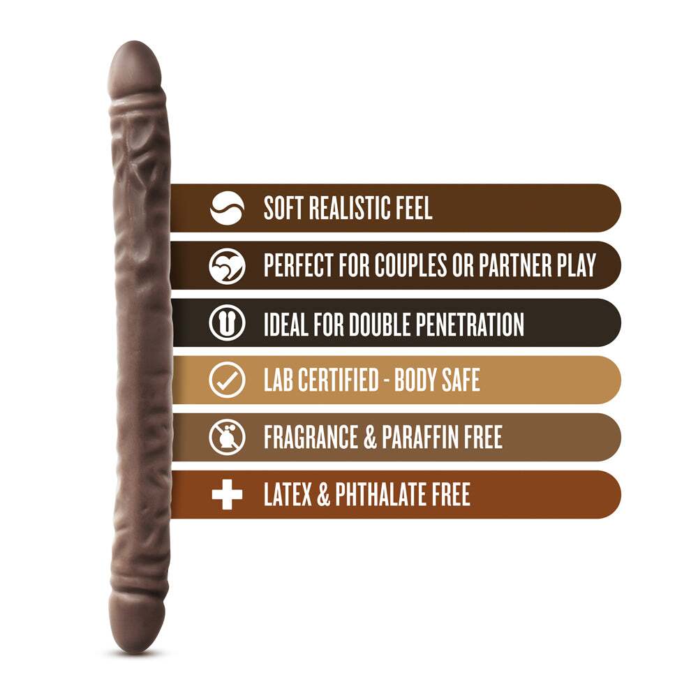 18 inch Dildo by Blush in Dark Brown shown for pegging Her or Him