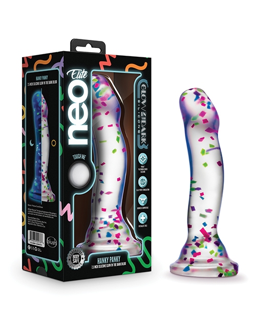 Shop Blush Neo Elite Hanky Panky 7" Confetti Dildo - Glow in the Dark online