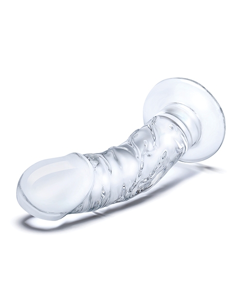 Glas 7" Realistic Curved Glass Dildo w/Veins - Clear for sale