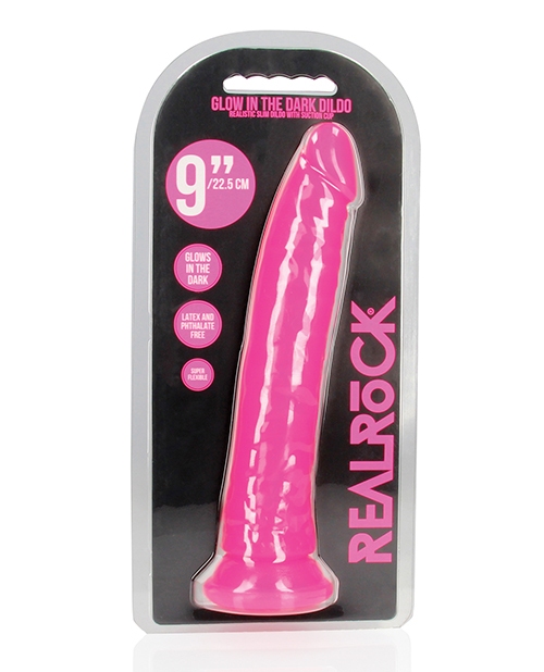 Shop Shots RealRock 9" Slim Dildo Glow in the Dark - Neon Pink online
