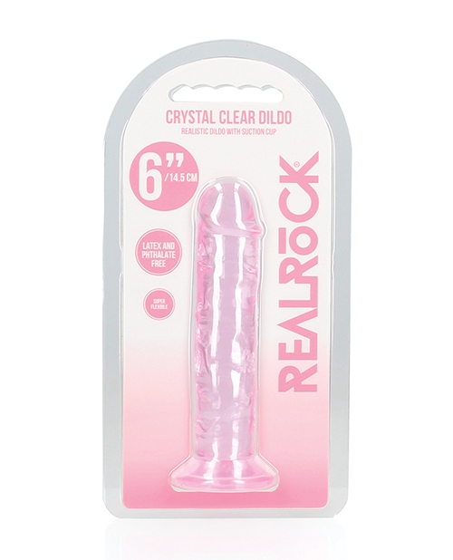 Shop Shots RealRock Crystal Clear 6" Straight Dildo w/Suction Cup - Pink online
