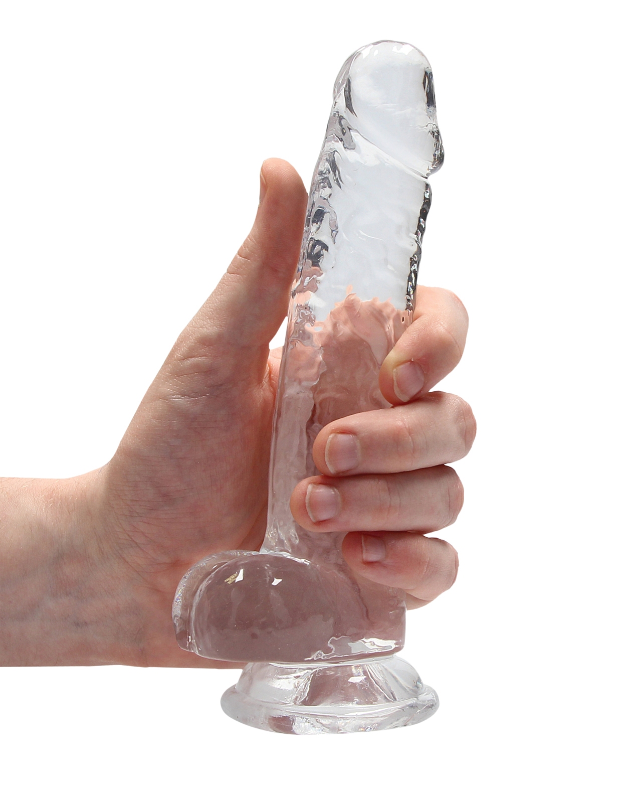Shop Shots RealRock Realistic Crystal Clear 7" Dildo w/Balls - Transparent Clear