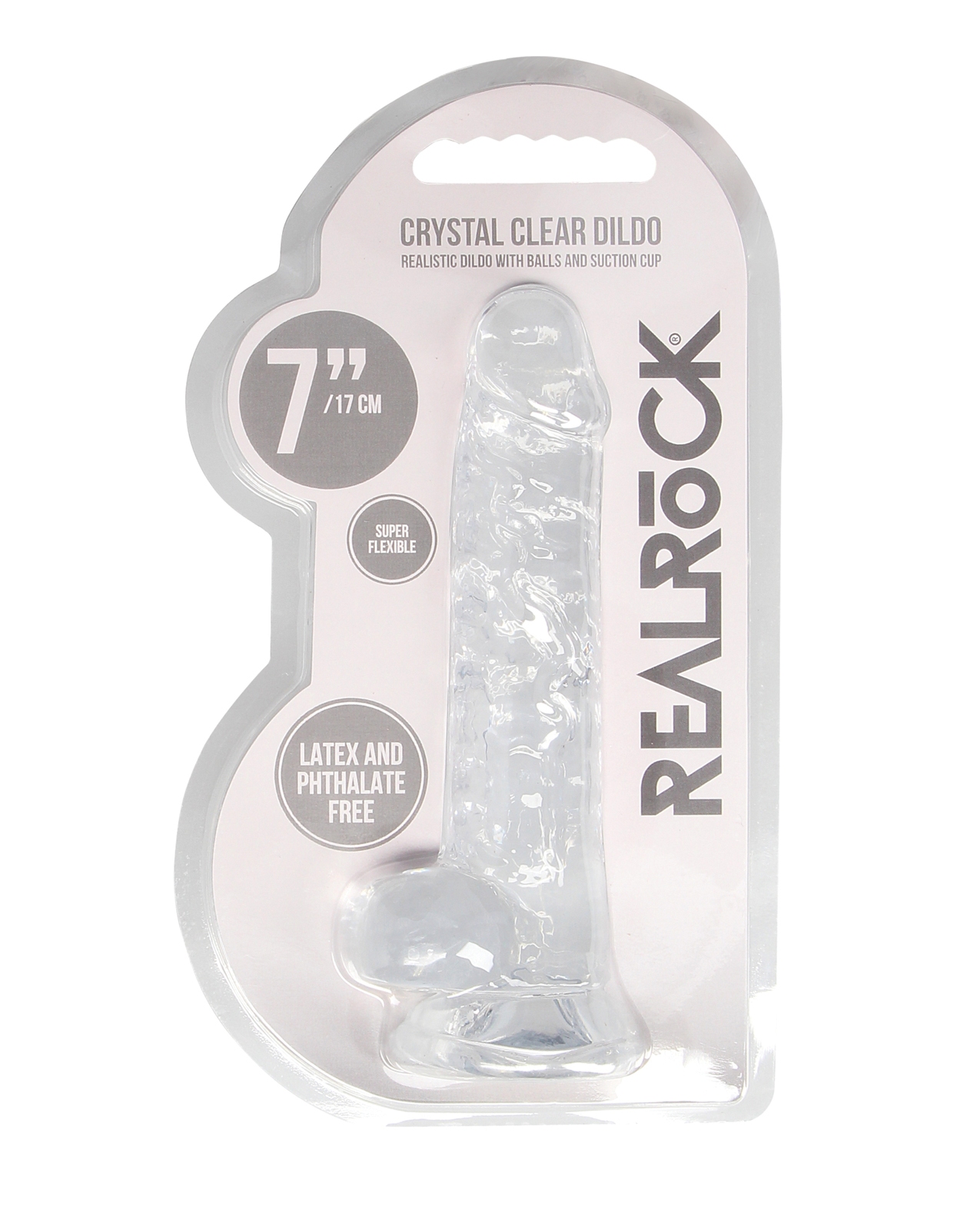 Shop Shots RealRock Realistic Crystal Clear 7" Dildo w/Balls - Transparent Clear online