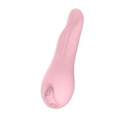 Pink Luv Inc vibrator Tongue shown in hand for scale