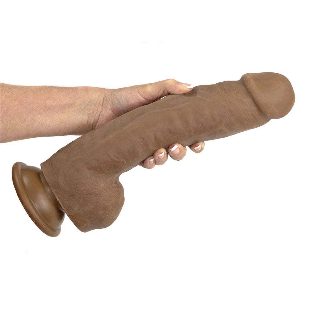 12 inch Dildo by Adam & Eve in Brown Chocolate Cocoa shown for pegging Her or Him