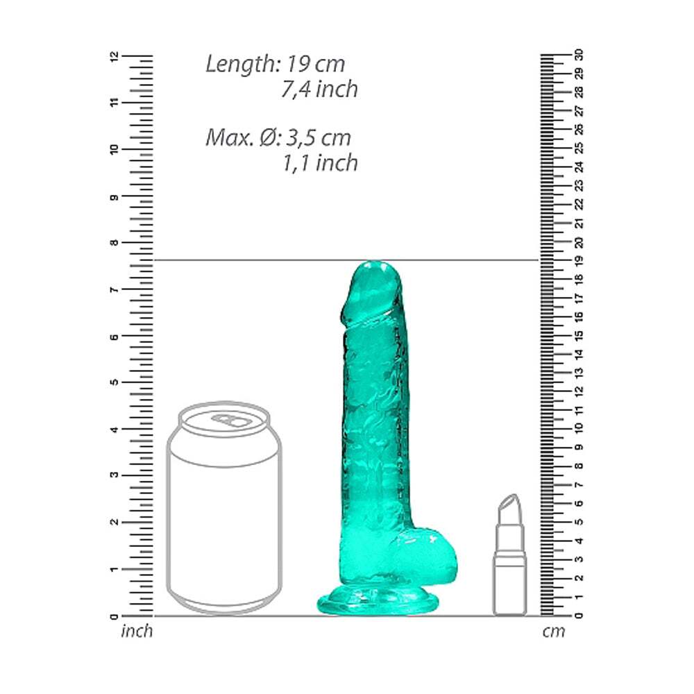 7 inch Dildo by Shots in Teal Turquoise Aqua displayed for pegging Him or Her
