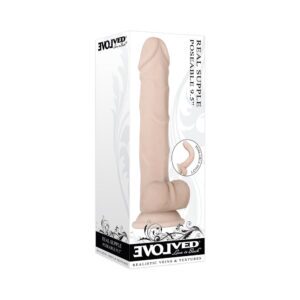 9.5 inch Dildo Evolved Vanilla Ivory Beige Real Supple Poseable Realistic With Balls Beige