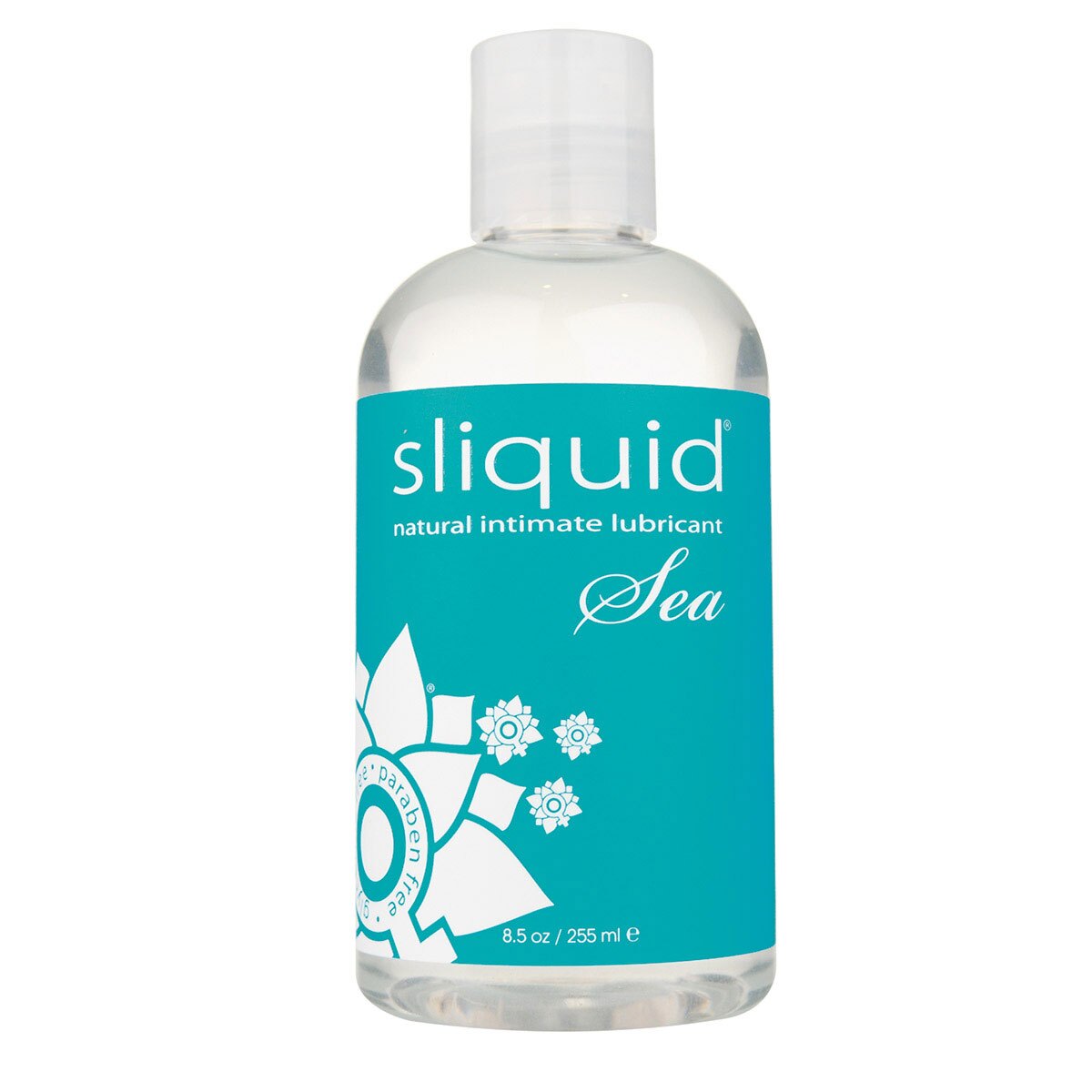 Bottle of 8.5 oz Vegan Lube Sliquid showing plant-powered formula