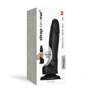 Dildo Lovely Planet Black Strap On Me Realistic Collection Sliding Skin Dual Density Silicone M