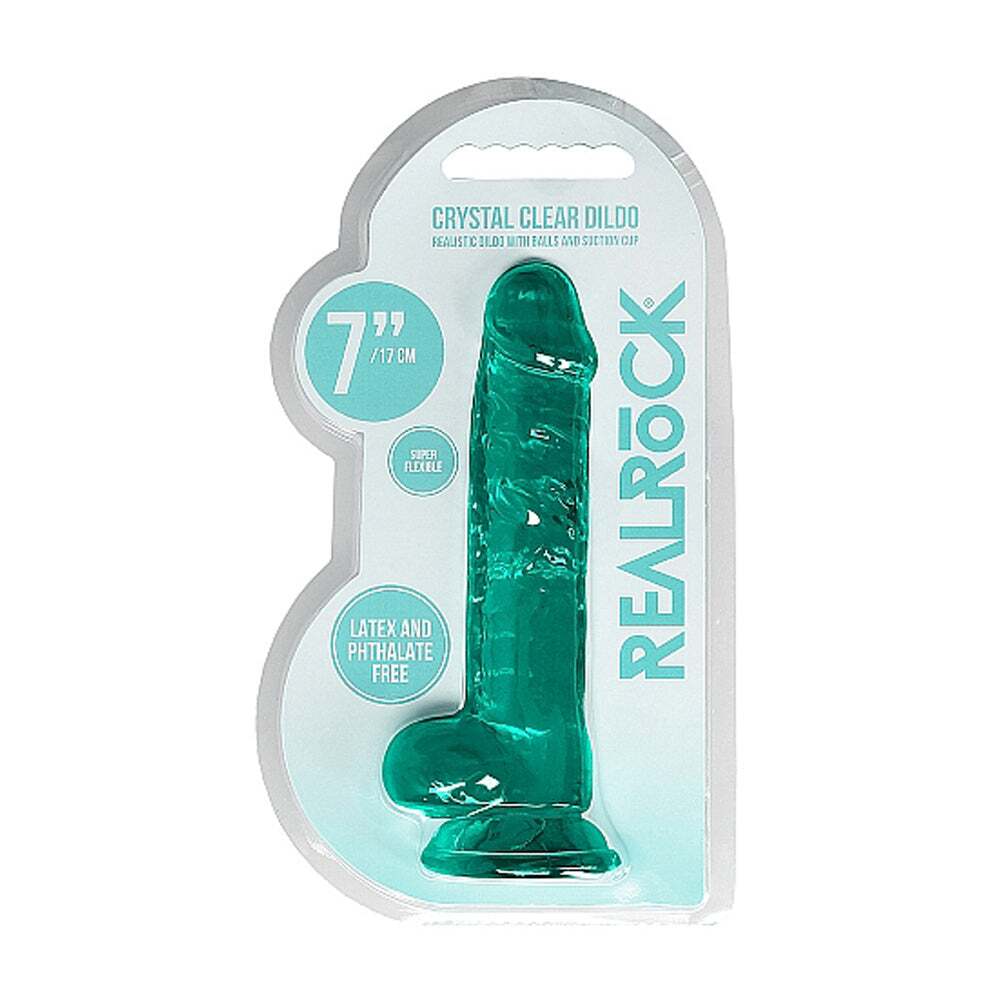 7 inch Dildo by Shots in Teal Turquoise Aqua shown for use by Her or Him