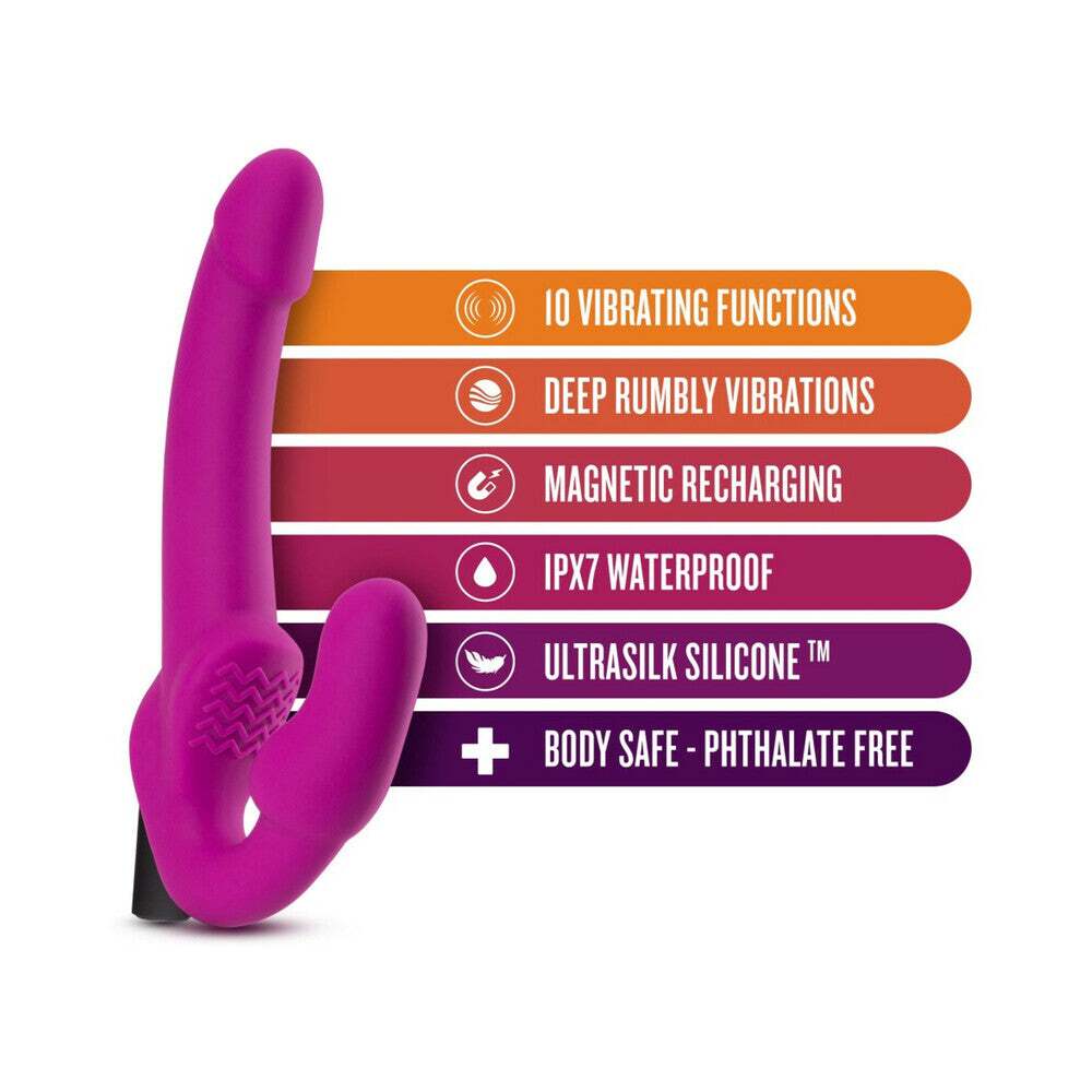 9.5 inch Dildo by Blush in Hot Pink Magenta Fuchsia shown for pegging Her or Him
