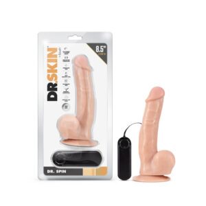8.5 inch Dildo Blush Vanilla Ivory Beige Dr Skin Dr Spin Gyrating Realistic with Balls Beige
