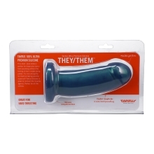 5.5 inch Dildo by Tantus in Teal Turquoise Aqua shown for use by Her or Him