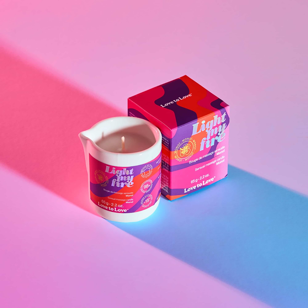 Buy Love to Love Light My Fire Sensual Massage Candle Monoi 2.2 oz. for her or him.