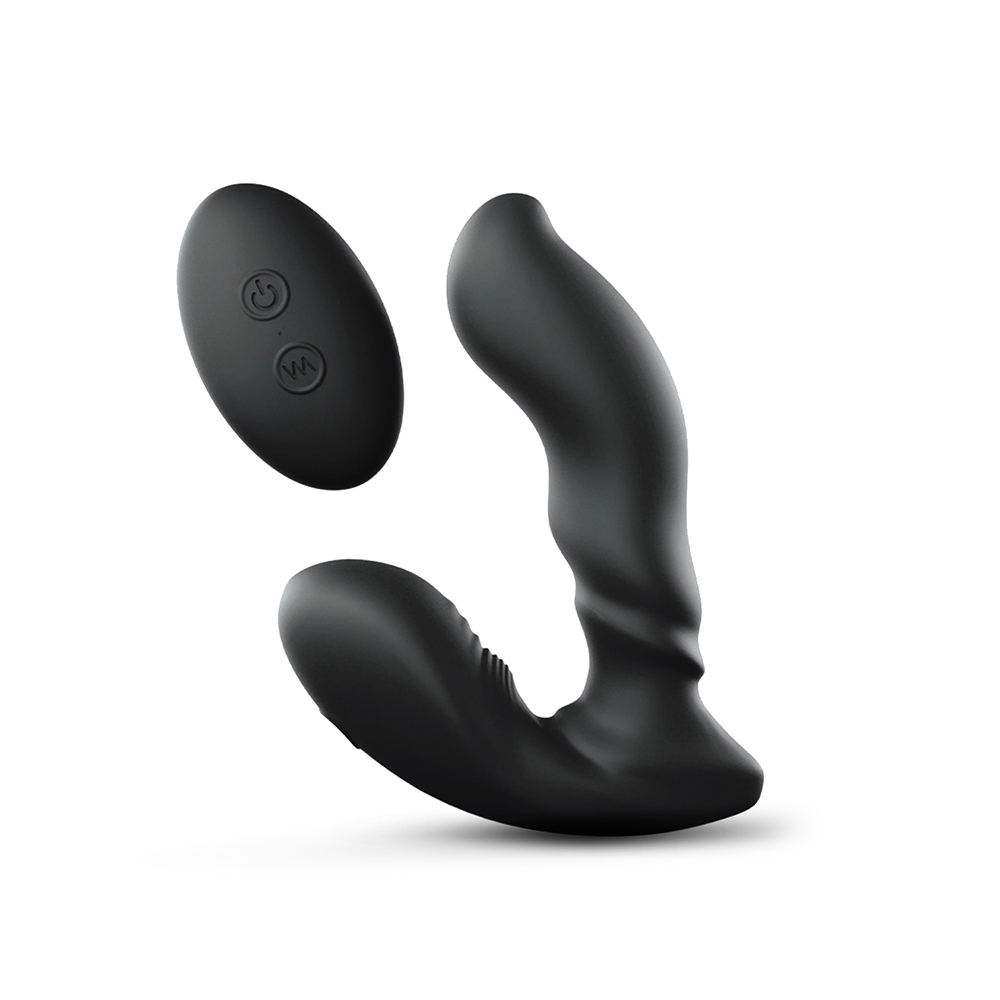 Black Lovely Planet vibrator Love to Love Player One Dual Motor Prostate With Remote shown in hand for scale