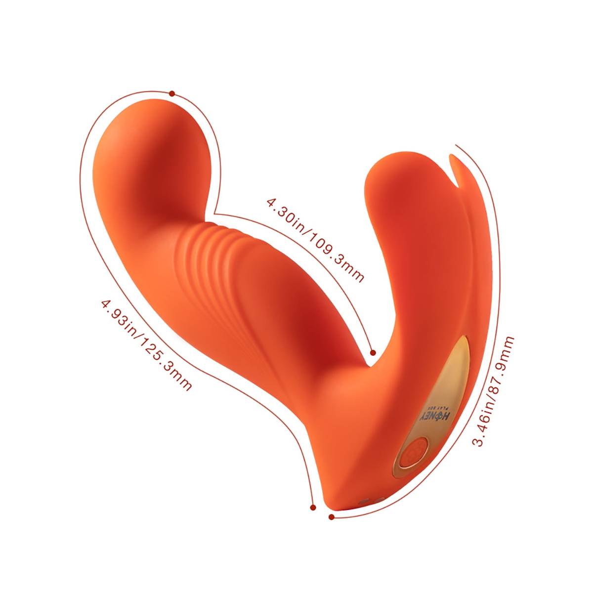 Angled view of the Orange Honey Play Box vibrator designed for intimate use
