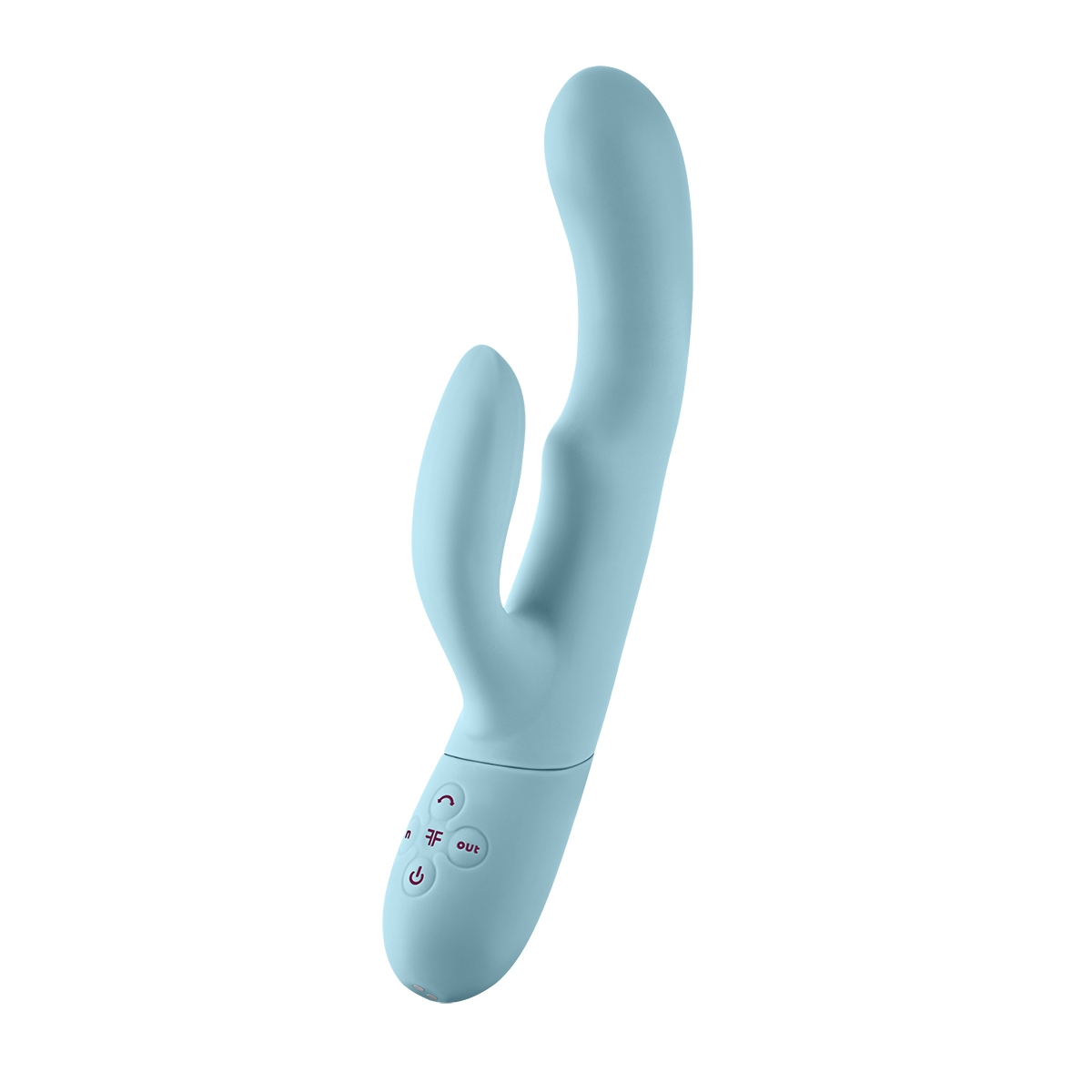 Light Blue Femme Funn vibrator Balai Light shown in hand for scale