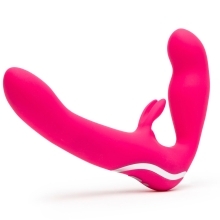Pink Happy Rabbit vibrator Strapless Strap-On shown in hand for scale