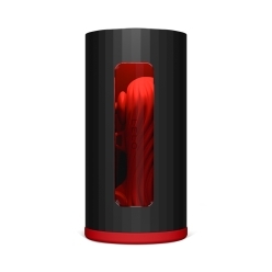 Red LELO vibrator F1S V3 shown in hand for scale