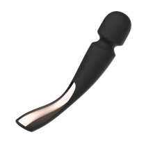 Black LELO vibrator Smart 2 Medium shown in hand for scale