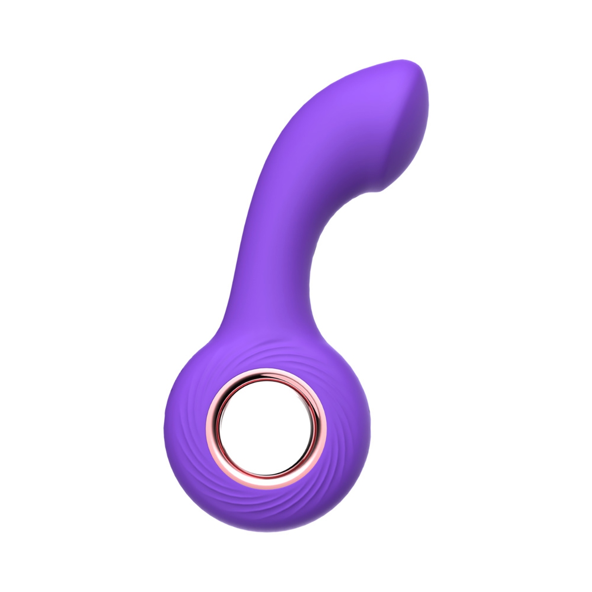 Purple Luv Inc vibrator Av23: Arched Ring shown in hand for scale