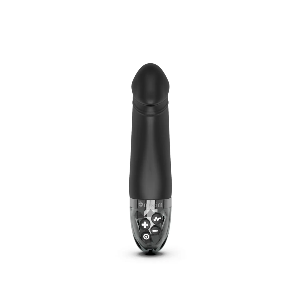 Fully assembled Black Mystim vibrator with smooth exterior