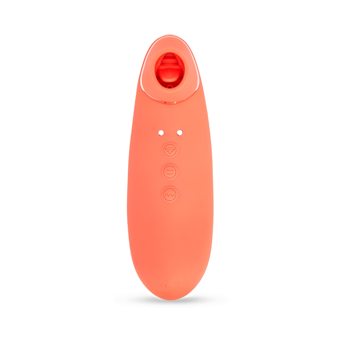 Coral Nu Sensuelle vibrator Trinitii 3-In-1 Suction Tongue shown in hand for scale
