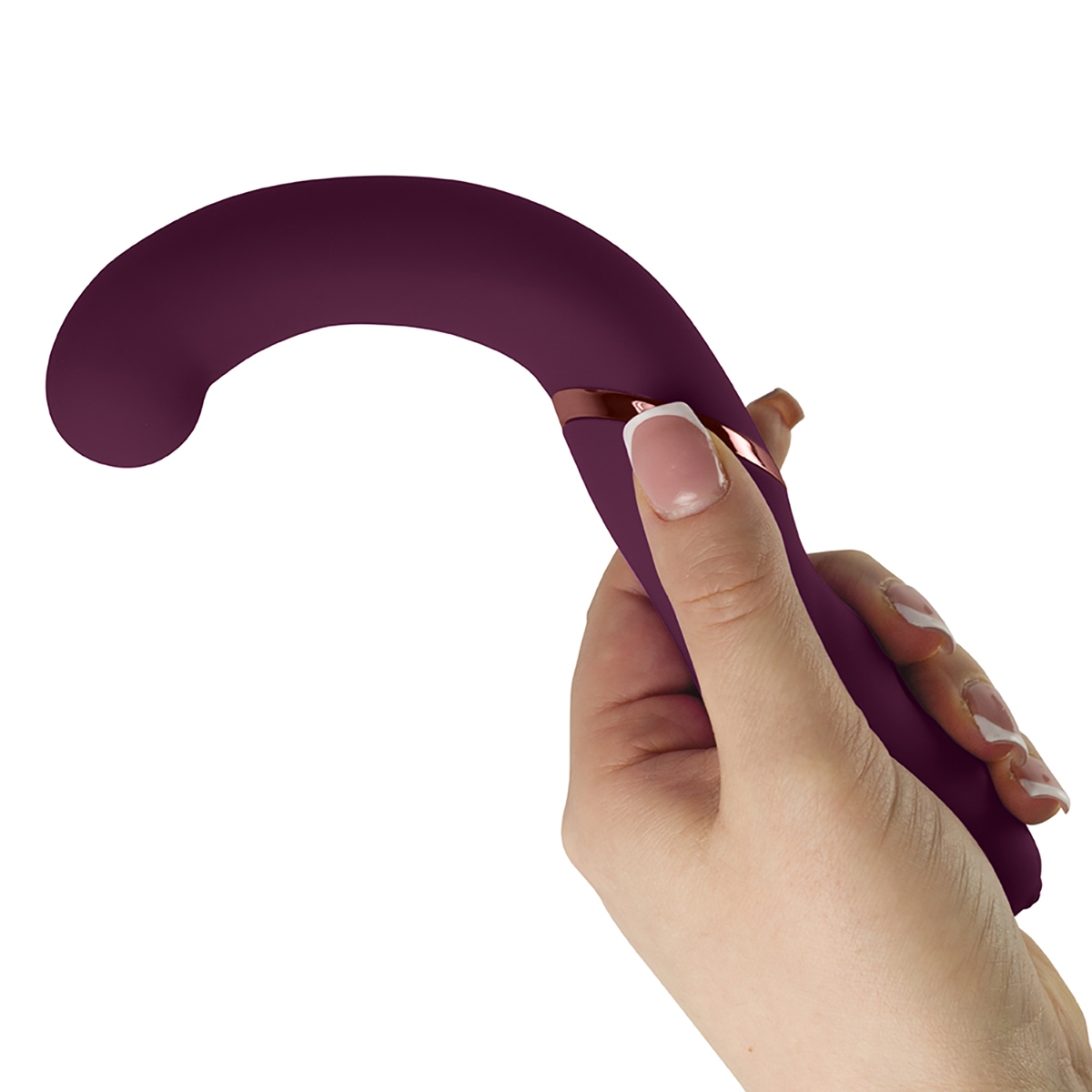 Angled view of the Burgundy Rocks Off vibrator designed for intimate use