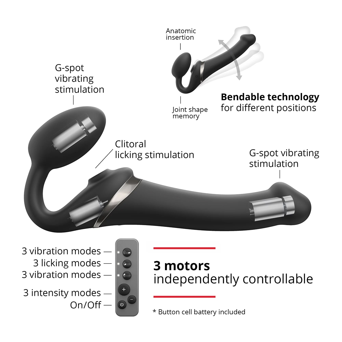 Product image of the Black Strap-On-Me vibrator on clean background
