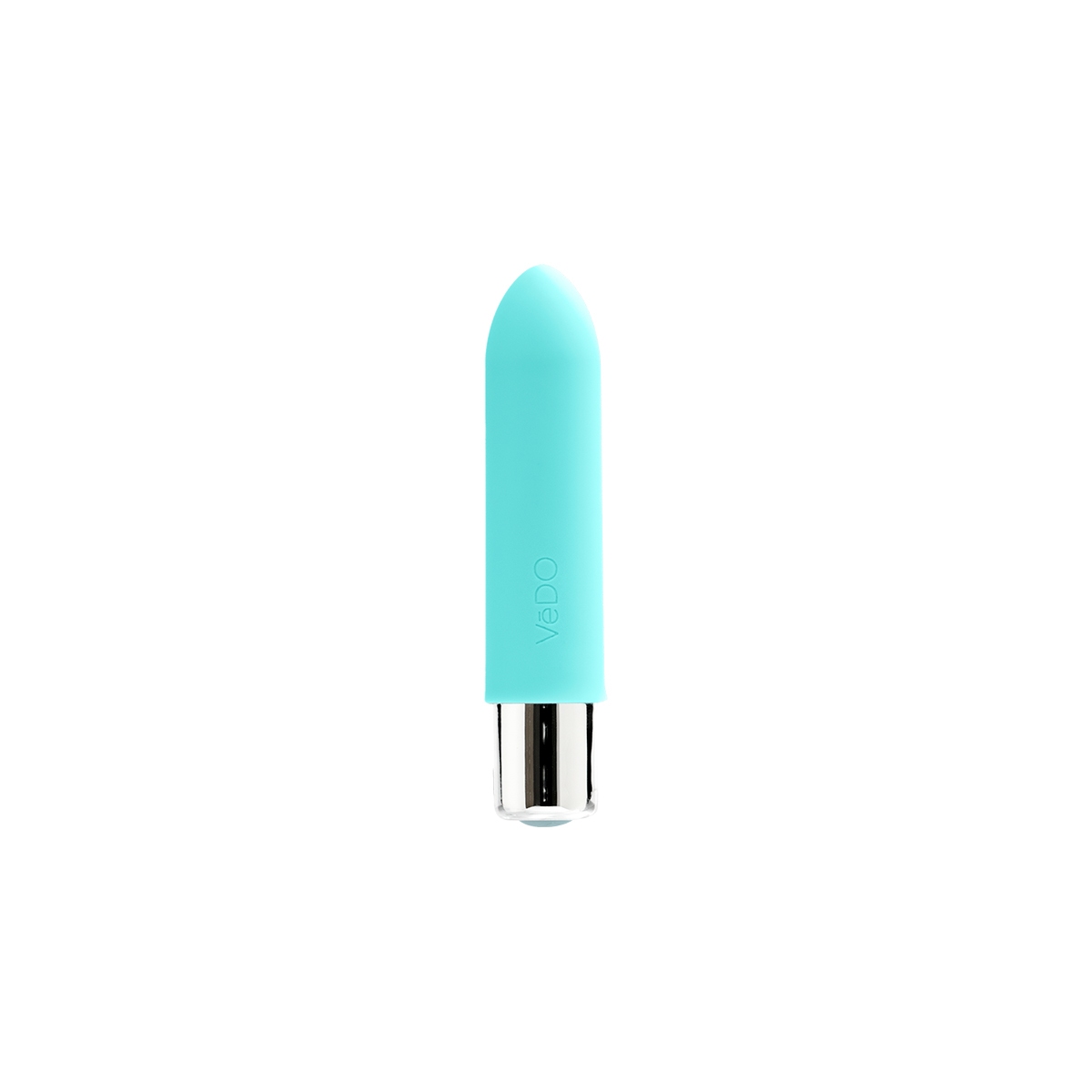 Turquoise VeDO vibrator Bam Mini shown in hand for scale