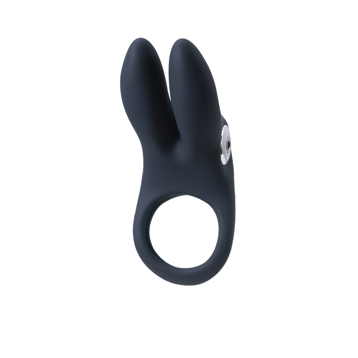 Black VeDO vibrator Sexy Bunny C-Ring shown in hand for scale