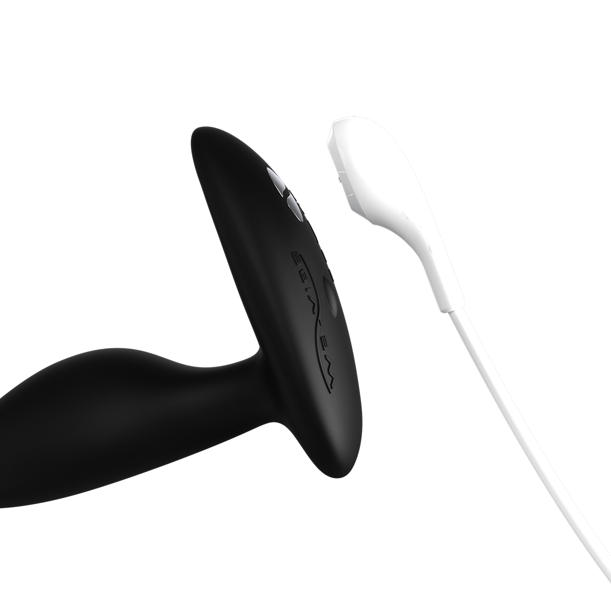 Angled view of the Black We-Vibe vibrator designed for intimate use
