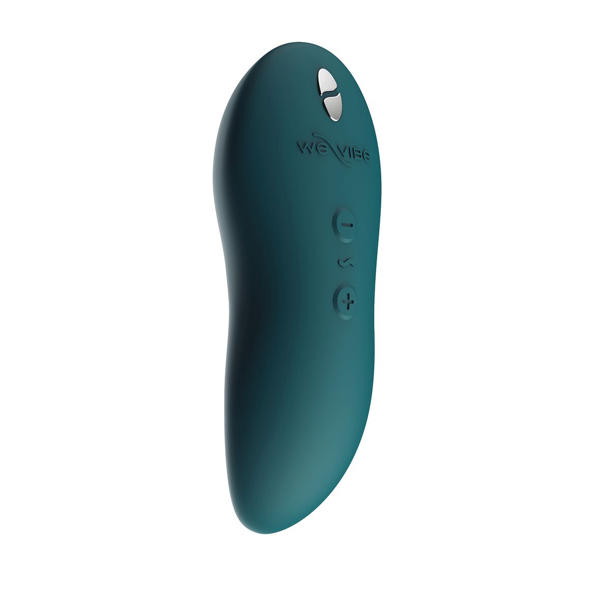 Green We-Vibe vibrator Touch X Velvet shown in hand for scale