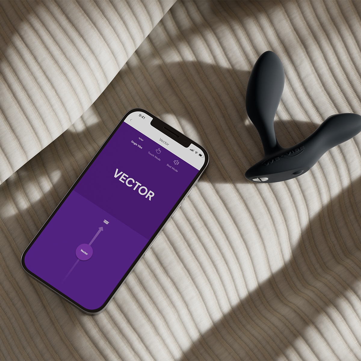Angled view of the Black We-Vibe vibrator designed for intimate use