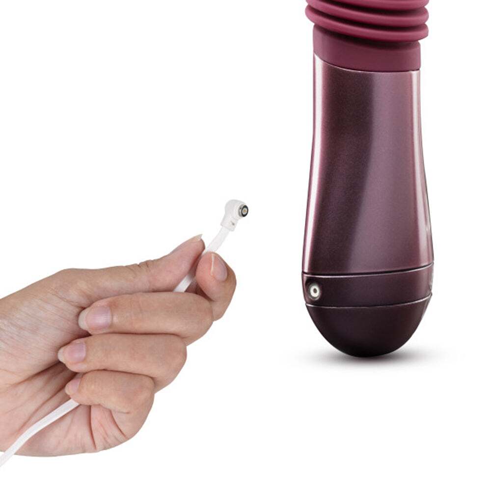 10 inch Dildo by Blush in Wine Red Burgundy shown for pegging Her or Him