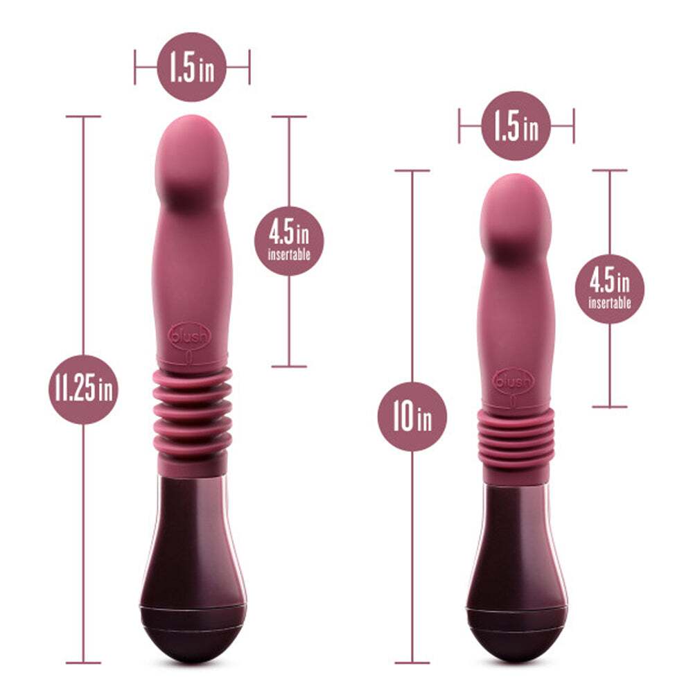 10 inch Dildo by Blush in Wine Red Burgundy displayed for pegging Him or Her