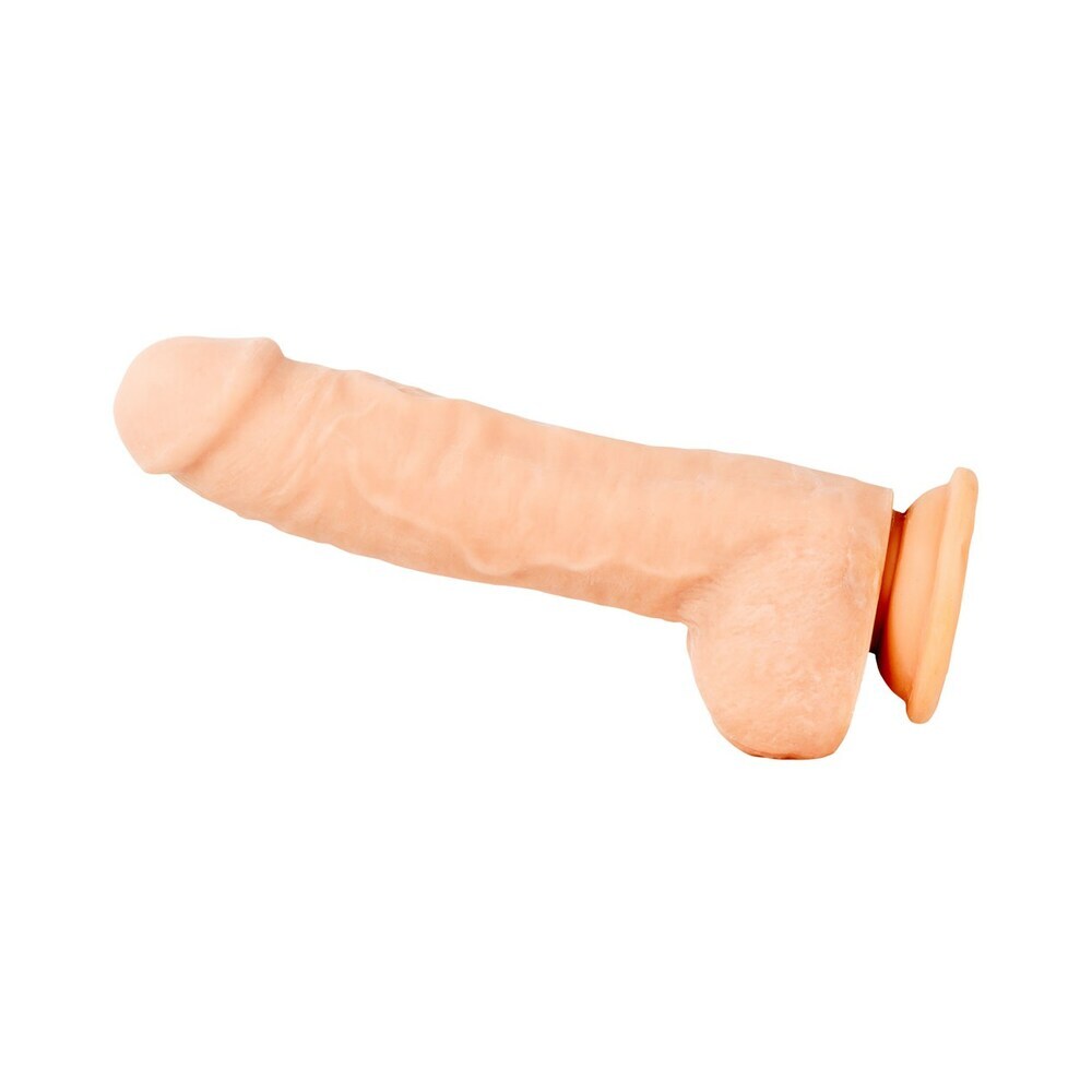 12 inch Dildo by Adam & Eve in Vanilla Ivory Beige shown for pegging Her or Him