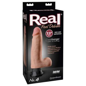 7.5 inch Dildo Pipedream Vanilla Ivory Beige Real Feel Deluxe No. 4 Realistic Vibrating With Balls and Suction Cup Beige