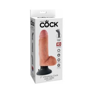 7 inch Dildo Pipedream Vanilla Ivory Beige King Cock Vibrating Cock With Balls Poseable Suction Cup Beige