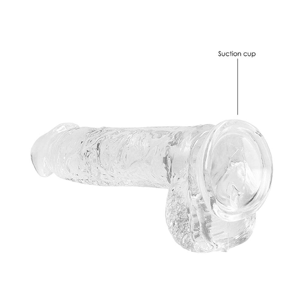 6 inch Dildo by Shots in Clear shown for pegging Her or Him