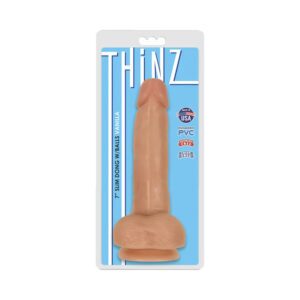 7 inch Dildo Curve Novelties Vanilla Ivory Beige Curve Toys Thinz Slim with Balls & Suction Cup Beige