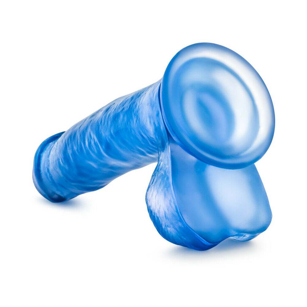 7 inch Dildo by Blush in Blue shown for pegging Her or Him