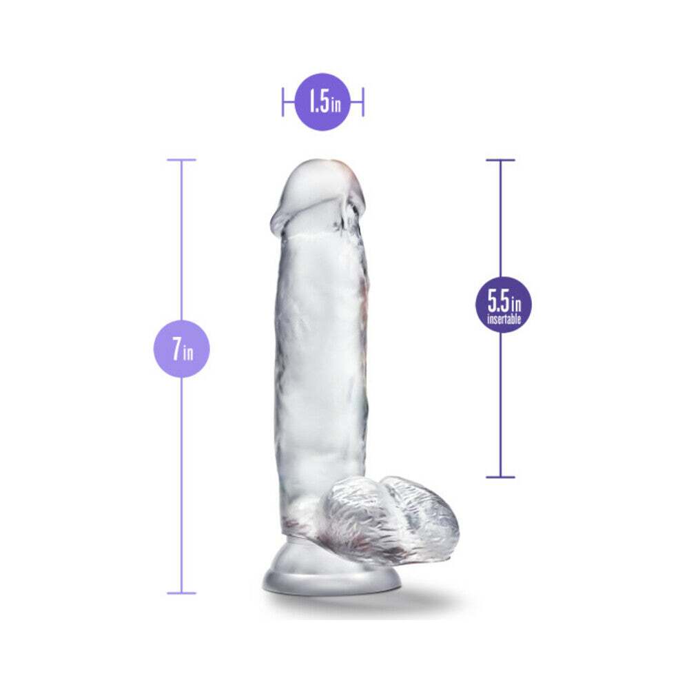 7 inch Dildo by Blush in Clear shown for pegging Her or Him