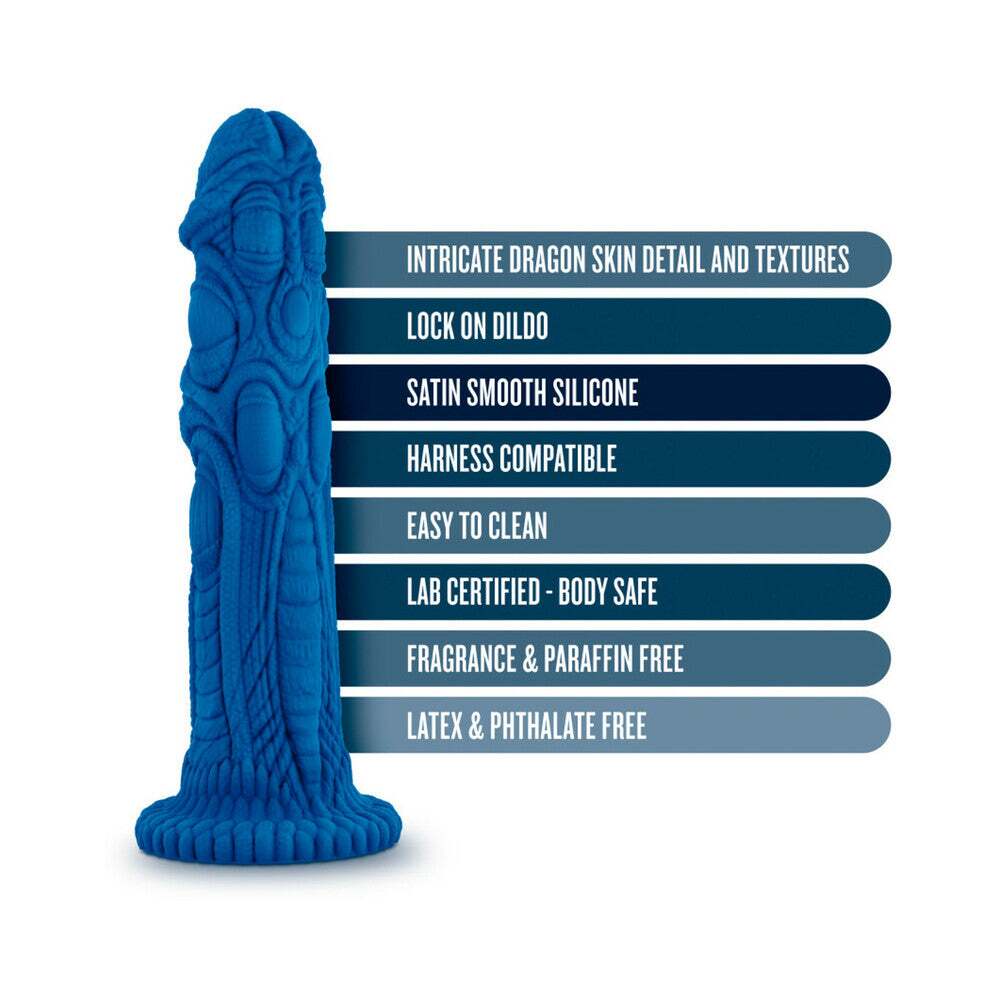 7.5 inch Dildo by Blush in Blue shown for pegging Her or Him
