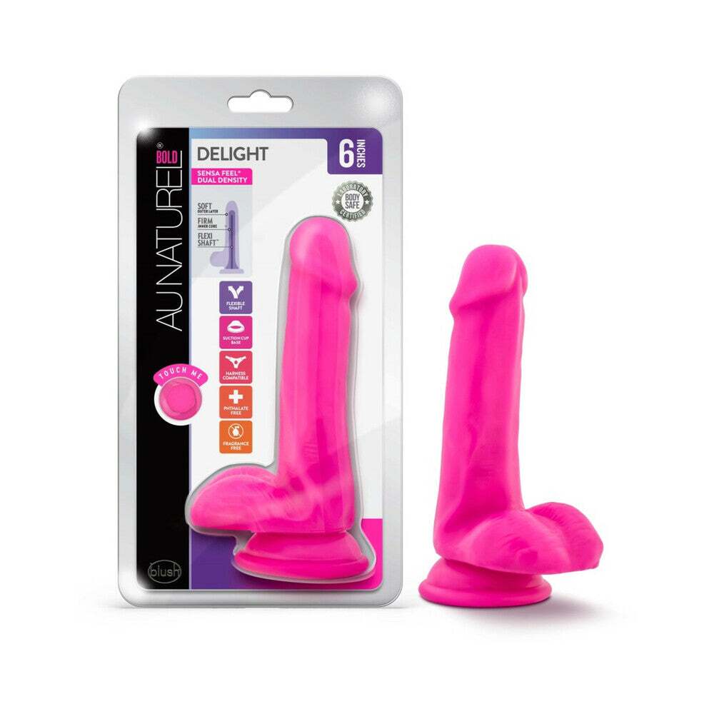 6 inch Dildo by Blush in Hot Pink Magenta Fuchsia shown for use by Her or Him