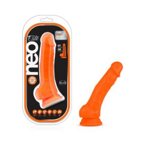 7.5 inch Dildo Blush Orange Neo Elite Silicone Dual Density with Balls Neon
