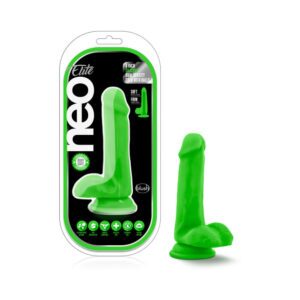 6 inch Dildo Blush Green Neo Elite Silicone Dual Density with Balls Neon