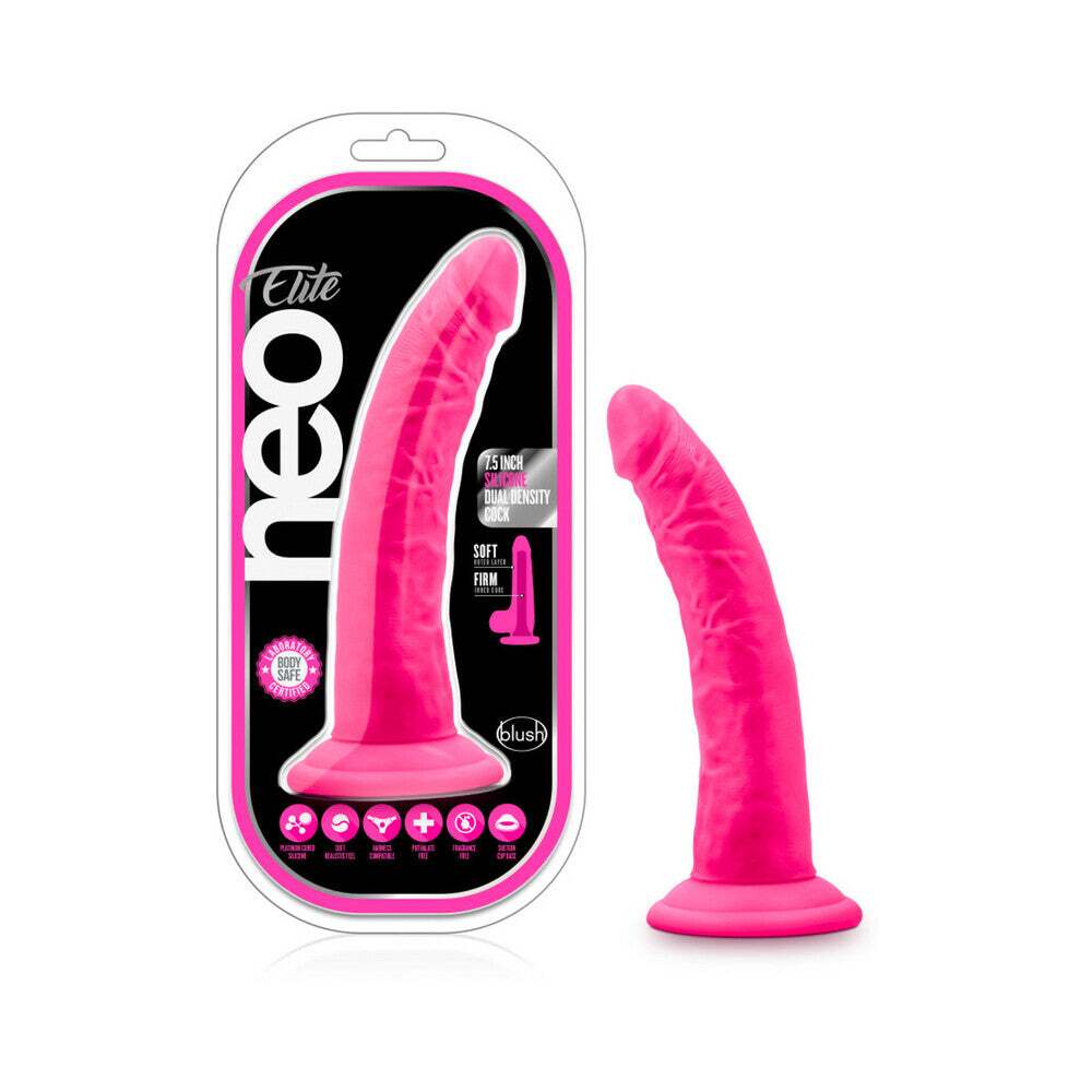 7.5 inch Dildo by Blush in Hot Pink Magenta Fuchsia shown for use by Her or Him