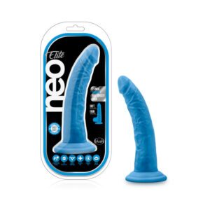 7.5 inch Dildo Blush Blue Neo Elite Silicone Dual Density Neon