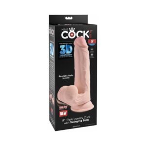 9 inch Dildo Pipedream Vanilla Ivory Beige King Cock Plus Triple Density Cock With Swinging Balls Beige